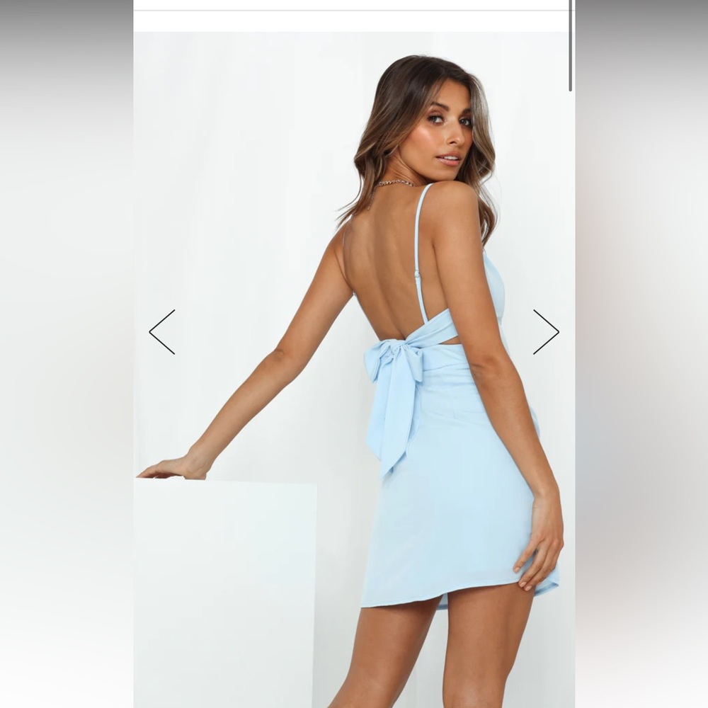 Hello Molly Light Blue Back-Tie Mini Dress